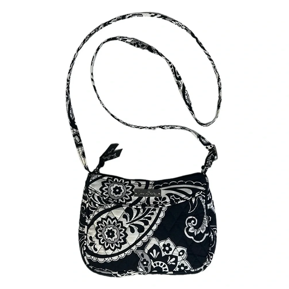 Vera Bradley Midnight Paisley Black White Crossbody Hipster Purse Shoulder Bag